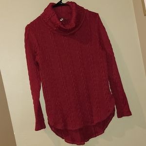 Red Lolly Sweater Small Cable Knit Red Cowl Neck